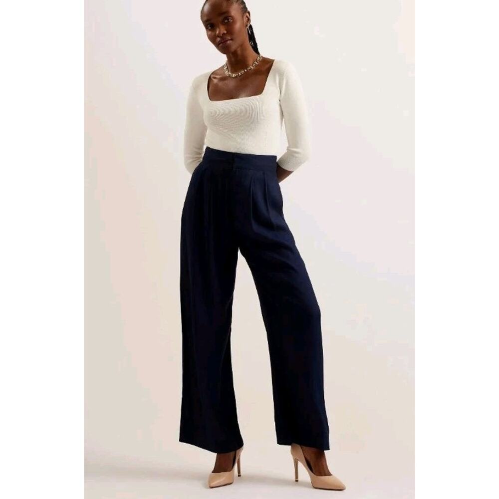 Classic High-Waist Wide-Leg Pants - Navy